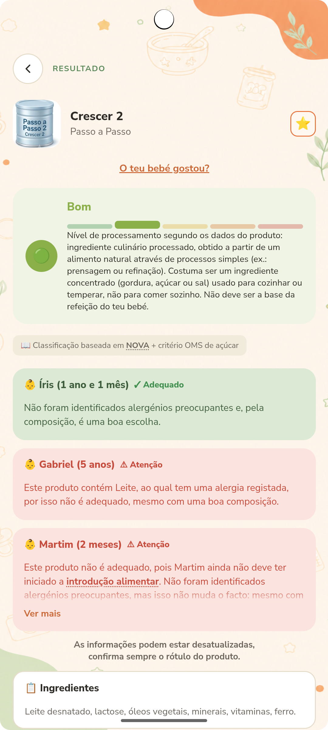 Resultado personalizado por bebé